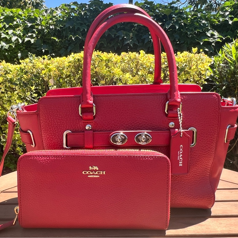 Coach Vibrant Red Leather Satchel and Wallet Set